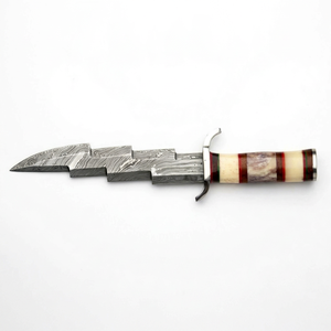 Handcrafted <b>Stepped</b> Profile Twist Damascus Steel Fixed Blade <b>Outdoor</b> Tool Camel Bone Resin Stacked Handle Stainless Guard - Product Image 1