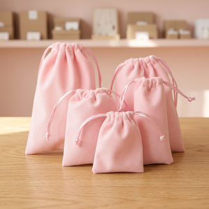 Pochettes en velours rose avec cordon de serrage, petits sacs cosmétiques, style simple, fermeture à cordon, étui de rangement - Product Image 3