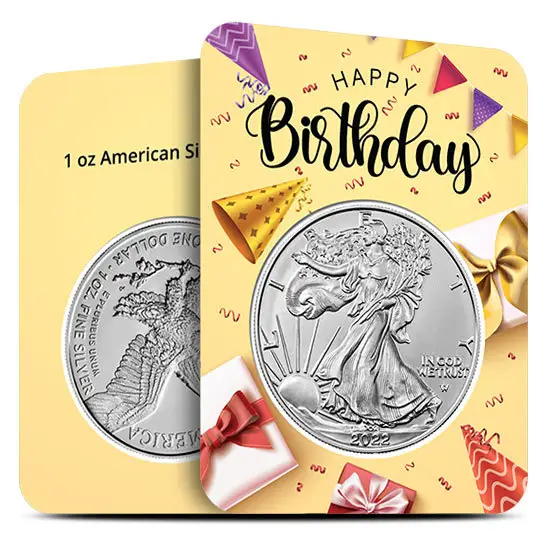 1oz American Silver Eagle Coin BU Yellow Happy Birthday Card Packing Slab Blister 40.6mm Capsule Size