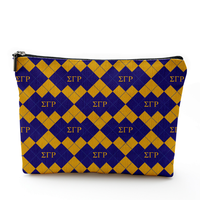 Pochette de maquillage portable de haute qualité avec fermeture éclair, imprimé argyle et lettres grecques de sororité, pour usage quotidien