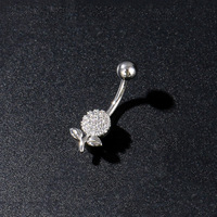 Shuangshuo Vente en gros de piercing de nombril en acier inoxydable à filetage externe avec zircon pour femme, bijoux de corps