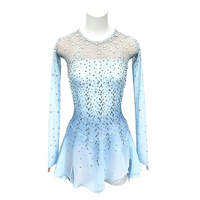Robe de patinage artistique bleu clair, manches longues, dos découpé en maille, strass, costume de performance personnalisé pour enfants, adolescents et adultes, OEM