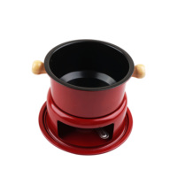 Service à fondue au fromage suisse 6 pièces avec base et plat à alcool pour chocolat, barbecue au fromage en acier au carbone de couleur rouge