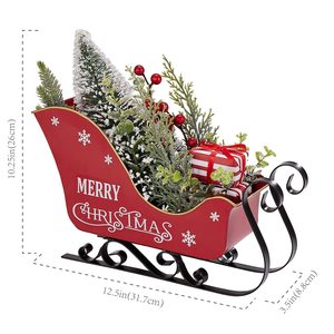 Magnifique traîneau de Noël en métal de 12,5 pouces, panier de traîneau du Père Noël, décoration de Noël pour table avec lumières LED - Product Image 2