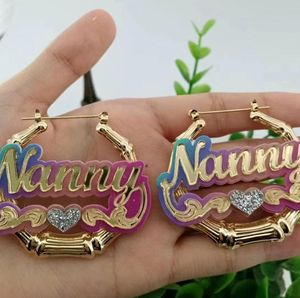 YBcustom catena di gioielli in acciaio inox arcobaleno bambù acrilico nome <span class=keywords><strong>personalizzato</strong></span> orecchini a cerchio <span class=keywords><strong>regalo</strong></span> per le donne bambini ragazze - Product Image 3