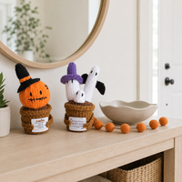 Décoration d'Halloween en crochet : adorable fantôme en pot, figurine tricotée faite main en fil, ornement fantôme pour décoration de table d'Halloween, cadeau