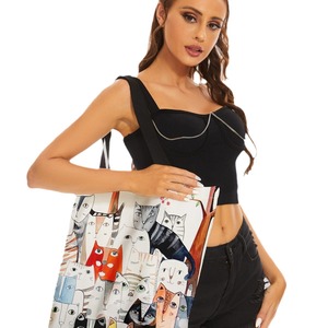 Sac fourre-tout à bandoulière en toile double face à imprimés <span class=keywords><strong>animaux</strong></span>, modèle best-seller, vente en gros <span class=keywords><strong>d</strong></span>'usine, motif Groupe de chats sur un arbre - Product Image 5