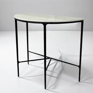 Simple Living Room <b>Table</b> Natural <b>Marble</b> <b>Top</b> Solid Forged Black Metal Leg Demilune <b>Console</b> <b>Table</b> - Product Image 1