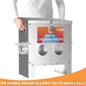 JH-Mech เครื่องให้อาหารไก่อัตโนมัติพร้อมที่จับสลักไม่มีของเสีย25ปอนด์เครื่องให้อาหารโลหะสีเงินทนทานต่อสภาพอากาศ4พอร์ตสำหรับไก่ - Product Image 3