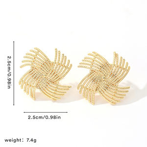 2025ใหม่คุณภาพสูงจากโรงงานแฟชั่นกังหันลมทองเหลือง14K ต่างหูเพทายชุบทอง - Product Image 4