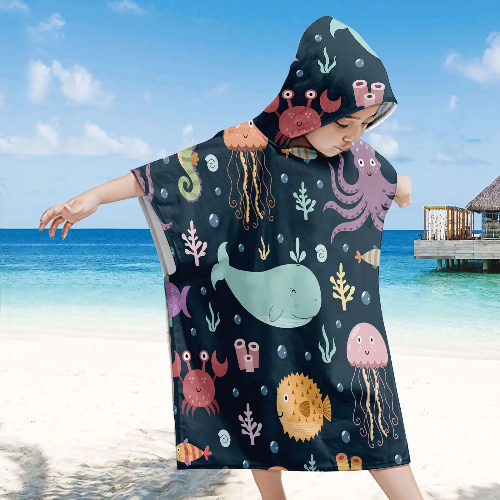 Toalha de praia Poncho com capuz de surf infantil promocional barata de microfibra personalizada por atacado