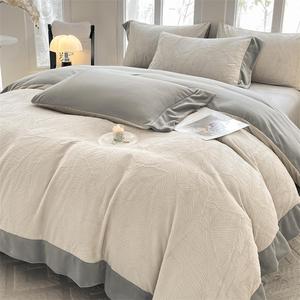 Parure de lit en polaire épaisse d'hiver, housse de couette double face en polaire corail, couleur unie, luxe léger, maintien de la chaleur - Product Image 1