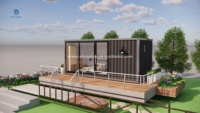 Maison conteneur de luxe moderne préfabriquée en panneaux sandwich avec une chambre, une salle de bain, une cuisine et une salle à manger
