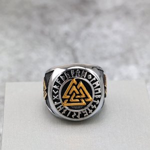 Anillo Nórdico Vintage de Acero Inoxidable con Diseño Geométrico de Triángulo y Runas Vikingas, Joyería Hip Hop para Hombre y Mujer, Regalo - Product Image 4