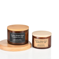 Lampe à huile parfumée artisanale en verre ambré de 15 oz à large ouverture, support vide de luxe avec couvercle en bois et logo pour Noël