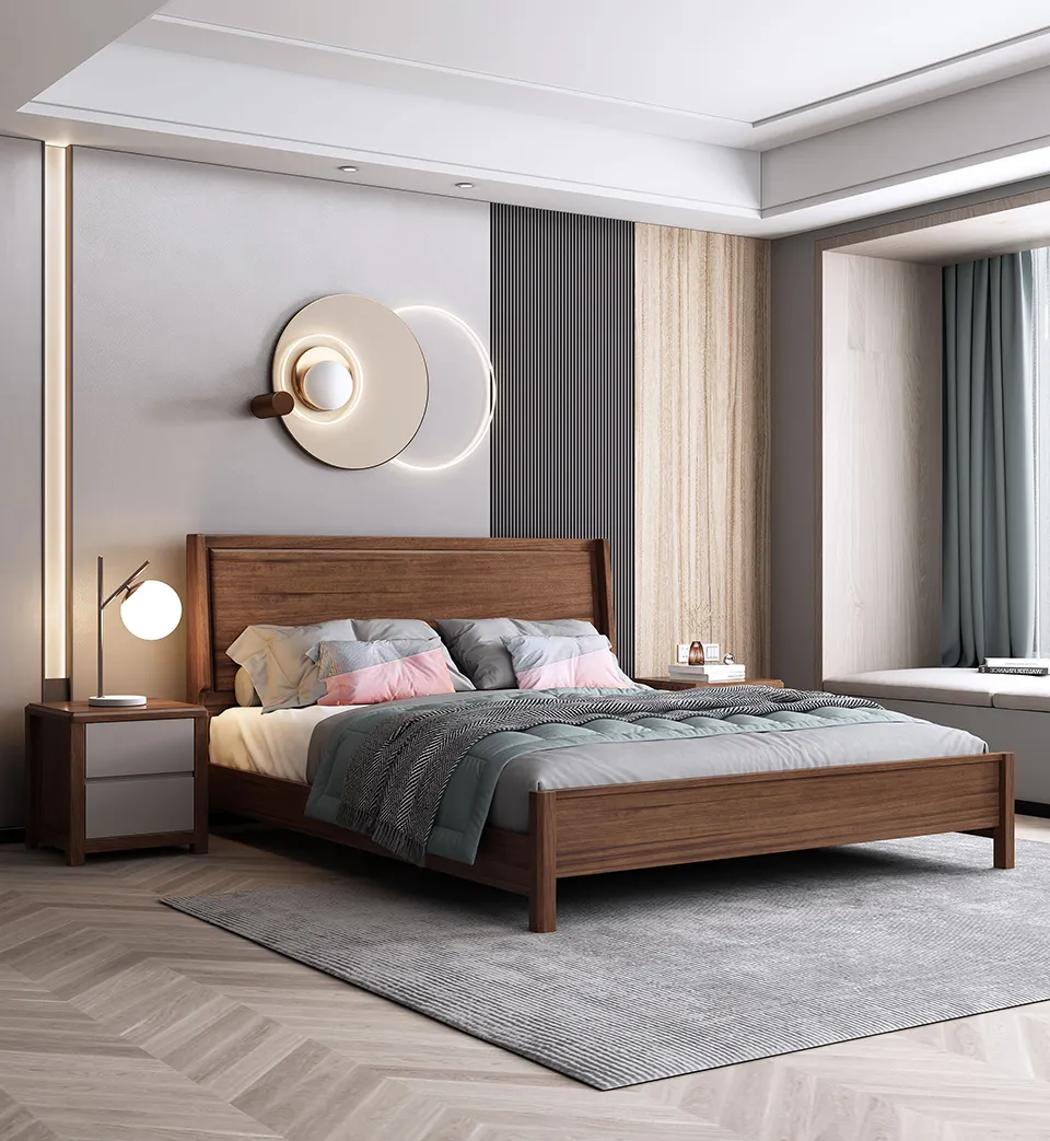 Marco de madera maciza con cabecero de cojín suave extraíble, cama king size para invierno/verano, cama funcional, camas resistentes de Color nogal