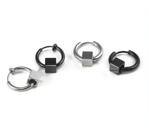 Boucles <span class=keywords><strong>d</strong></span>'oreilles pour hommes, boucles <span class=keywords><strong>d</strong></span>'oreilles en acier inoxydable noir, mode hip hop, bijou pour hommes - Product Image 5