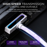 Cable de Extensión Asiahorse Hydrus de 24 Pines con Funda de PVC e Iluminación ARGB para Fuente de Alimentación de PC