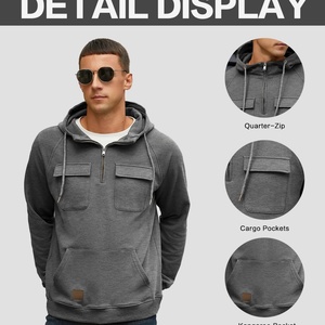 Sweat-shirt à capuche zippé athlétique pour homme avec poches cargo, en molleton vert, coupe ample, 100 % coton, idéal pour l'été, offre ODM - Product Image 5