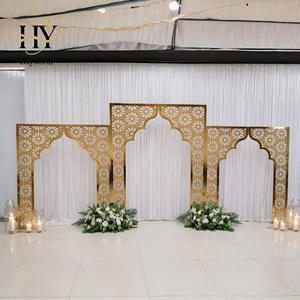 3 Buah Lengkungan Mewah <span class=keywords><strong>Vintage</strong></span>/Elegan dengan Finishing Metalik Tinggi 2m Desain Saling Terkait untuk Dekorasi Acara Pesta Pernikahan - Product Image 1
