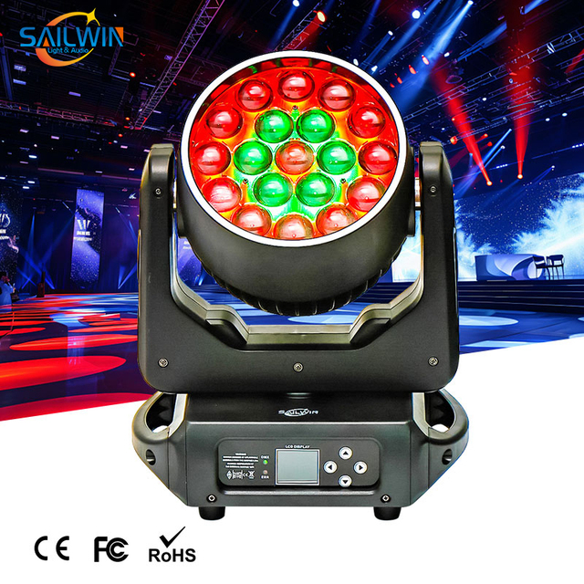 Sailwin 19X15W Aura Marc LED Moving Head Light 4IN1 RGBW ZOOM DJ DMX DJ Lyre Moving Head Beam Wash Lighting With LED Ring