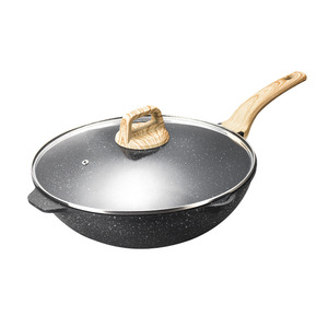 McFry Non Stick Frying Pan 32Cm With Wooden Handle Deep Bottom Wok For Gas Stove Cooking - Product Image 3