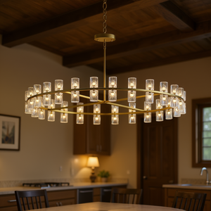 Lustre moderne style ferme avec abat-jour en cristal doré de 48 pouces, 48 lumières pour salle à manger, cuisine, entrée - Product Image 2