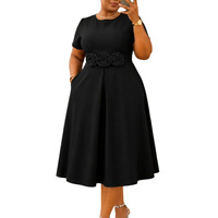Robes Africaines Tendance pour Femmes – Élégantes, à Fleurs 3D, Taille Haute, Col Rond, Manches Courtes, Décontractées, Idéales pour le Bureau