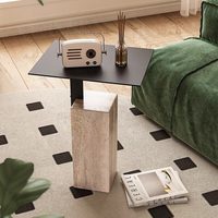 Table d'appoint moderne en travertin de style nordique minimaliste pour villa, petit appartement, canapé, table de chevet d'angle pour salon