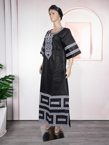 H & D Robe <span class=keywords><strong>Boubou</strong></span> Africaine <span class=keywords><strong>Bazin</strong></span> Riche Broderie Personnalisée pour <span class=keywords><strong>Femme</strong></span>, Design de Haute Qualité avec Foulard - Product Image 2
