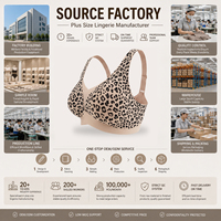 Soutien-gorge sans armatures SHANGBINI grande taille beige imprimé léopard, couvrance totale, col en V, bretelles larges pour poitrine généreuse, vente en gros OEM ODM