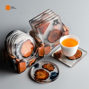 Bandeja Cuadrada Moderna de Madera y Poliresina Personalizada al por Mayor con Plato de Resina Azul, Posavasos Ecológico y Duradero para Té y Café, Regalo - Product Image 6
