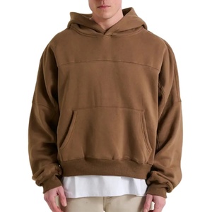 Custom Logo Drop Shoulder Blank Heavyweight French Terry Fleece 350gsm Cotton <b>Pullover</b> Jogging Oversize Plain <b>Men</b> Hoodie - Product Image 4