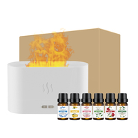 Diffuseur d'huiles essentielles LED portable effet flamme 180ml, avec huiles naturelles Rose et Citron, ensemble flamme et humidificateur