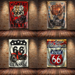 ธงแขวนตกแต่งรถมอเตอร์ไซค์ ลาย USA Biking the Mother Road Route 66 โปสเตอร์ติดผนัง วินเทจ ตกแต่งโรงรถ ป้ายโฆษณา ขนาด 3x5 ฟุต สำหรับร้านผับ - Product Image 4