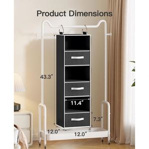 Non-Woven 6-Shelf Hanging Closet Organizer with 3 Drawers, 2 Separable 3-Tier Units for Wardrobe & Dorm <b>Storage</b> Closet Organizer - Product Image 4