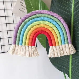 Casa decoración nórdica de algodón de punto bohemio pared tejido tapiz Macrame arco iris - Product Image 2
