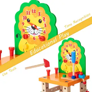 Ahşap yapı seti, sevimli aslan ahşap sandalye modelleri inşaat oyun seti ile somun cıvata ve araçları