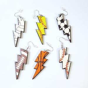 Groothandel Sport Voetbal Basketbal Volleybal Rugby Honkbal Houten Oorbellen Voor Vrouwen Sieraden Bliksem Houten Hanger Oorbellen - Product Image 1