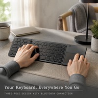 Clavier sans fil pliable rechargeable USB Type-C avec pavé tactile, portable et fin, certifié CE FCC RoHS pour ordinateur portable et tablette
