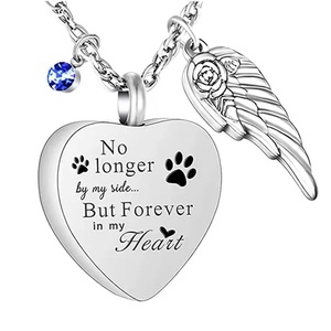 Stainless Steel Heart Keepsake Pendant Necklace <b>Angel</b> Wing Charm Memory Jewelry for Family Pet <b>Gift</b> - Product Image 2
