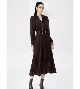 Nuovo Abito Primaverile da <span class=keywords><strong>Donna</strong></span> alla Moda, Casual ed <span class=keywords><strong>Elegante</strong></span>, a Collo Alto, <span class=keywords><strong>Maniche</strong></span> <span class=keywords><strong>Lunghe</strong></span>, in Chiffon Tinta Unita con Pieghe - Product Image 5