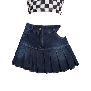 Jupe Courte Plissée en Jean Délavé pour Femme, en Coton Respirant, Style Décontracté Printemps-Été, Personnalisable - Product Image 1