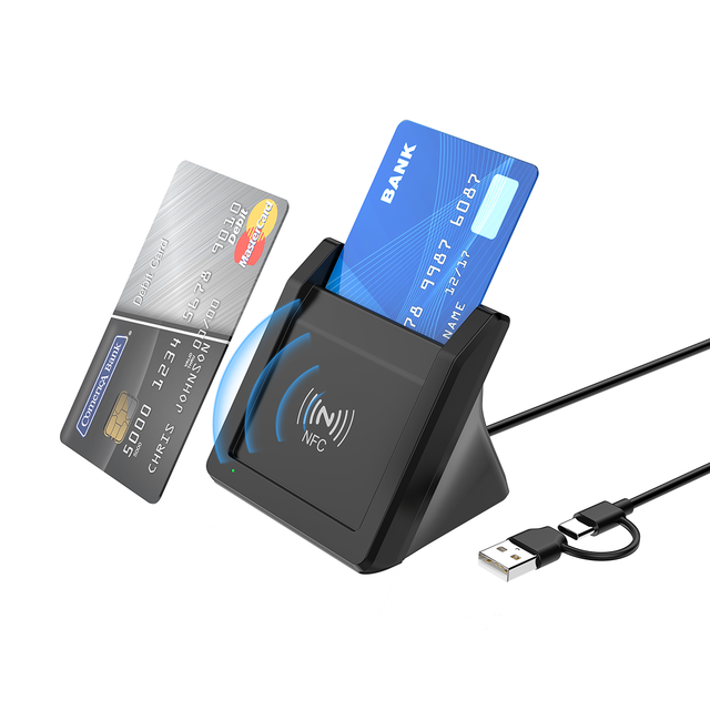 USB-A and Type C Desktop Design NFC Smart Card Reader Compatible with ISO7816 and ISO14443 A/B Standard RFID Reader
