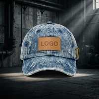 Cappellino da Baseball in Denim Lavato Vintage, Cappello a 5 Pannelli Non Strutturato Effetto Invecchiato, Accessorio Moda Retrò