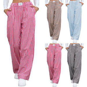 Shorts décontractés à carreaux pour femmes, 100 % coton respirant, taille mi-haute élastique, devant plat, avec poches, longueur complète - Product Image 1