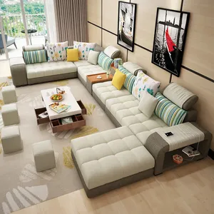 Phong Cách Bắc Âu Hiện Đại Lớn Cắt Sofa Mật Độ Cao Bọt Biển U Hình Ghế Sofa Với Di Chuyển Ottoman Cefs003