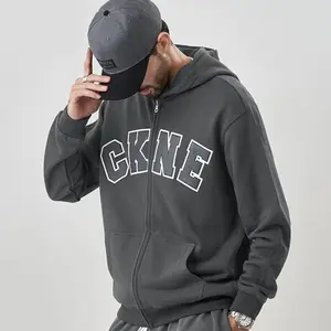 Chenille Embroidery 380GSM composite sweater men's autumn and winter velvet thickened hooded zip up hoodie