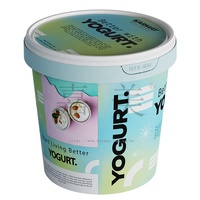 Pot en plastique pour yaourt et gelato avec couvercle et cuillère intégrée, rond, 500 ml, étiquette IML imprimée, pot pour crème sure