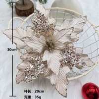 Décorations de Noël, arrangements floraux artificiels en tissu de poinsettia, ornements décoratifs, fleurs de Noël scintillantes